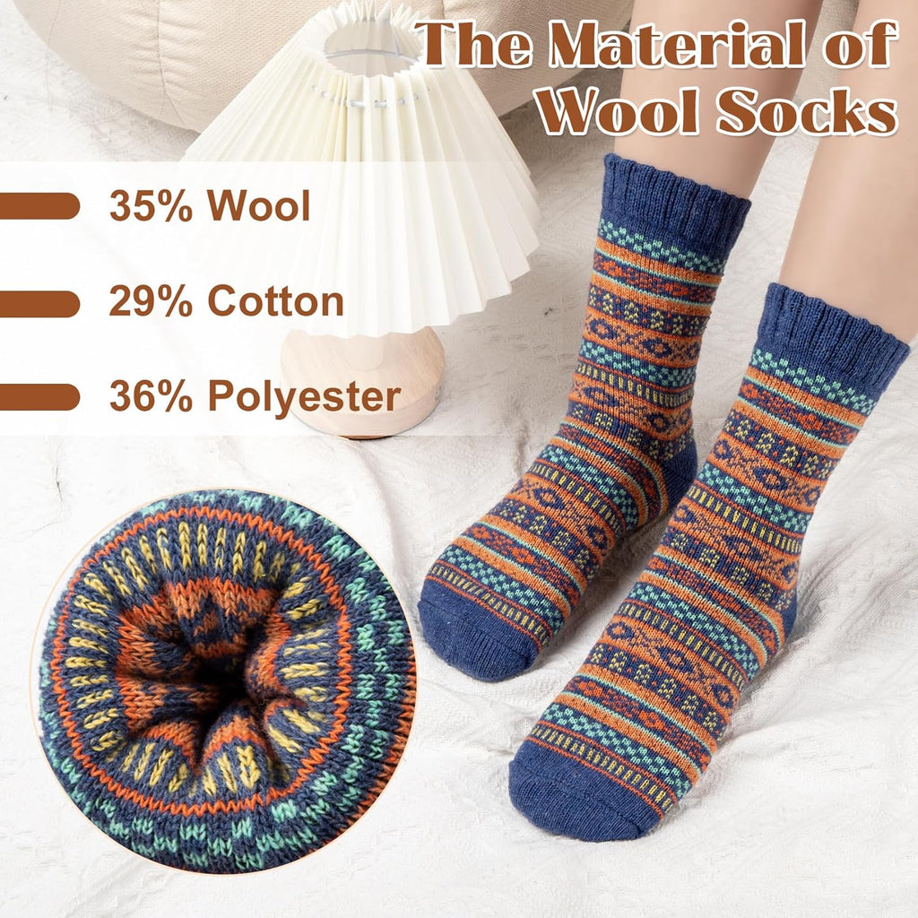 Justay 5 Pairs Wool Socks for Women - Winter Thick Boot Cozy Crew Vintage Soft Calf Knit Warm Socks Gifts