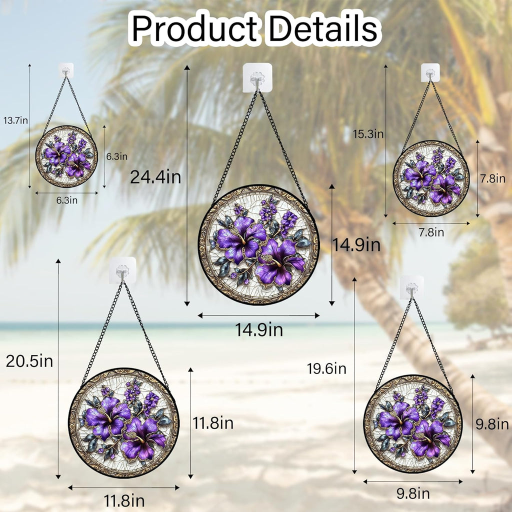 Stained Glass Window Hanging, Purple Flowers Romantic Suncatcher for Doors Home Sun Catchers Decoration and Christmas, Mother's Day Birthday Gifts for Women, Men, and Mom 14.9x14.9 in