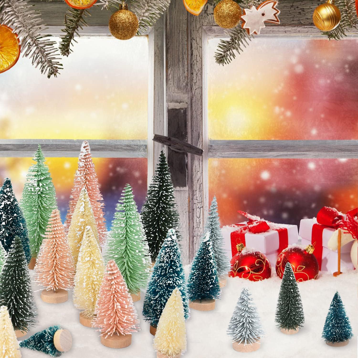 DearHouse 30PCS Artificial Mini Christmas Trees, Mini Pine Tree Sisal Trees with Wood Base Bottle Brush Trees for Christmas Table Top Decor Winter Crafts Ornaments (Pink, 30)