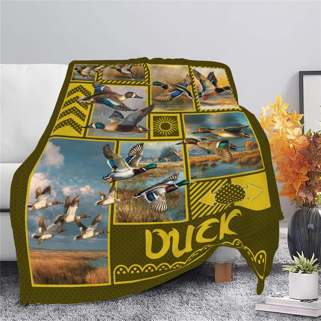 Duck Throw Blanket Hunting Mallard Duck Stuff Gifts for Kids Girls Boys Adults Women Men Soft Cozy Warm Plush Fluffy Fuzzy Fleece Blanket Decor 40''X50''