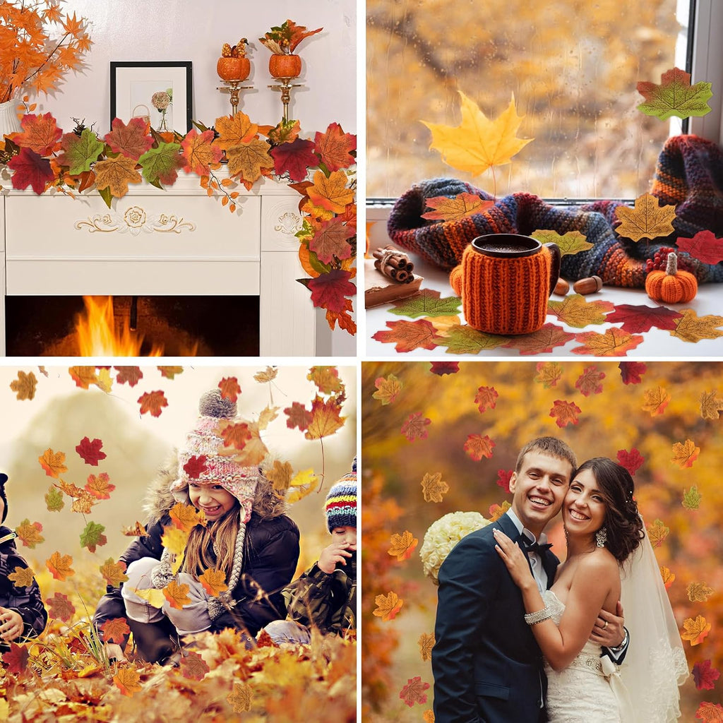 600PCS Artificial Maple Leaves Faux Fall Maple Leaf Fake Autumn Leaves Thanksgiving Autumn Halloween Party Table Decors,10 Colors