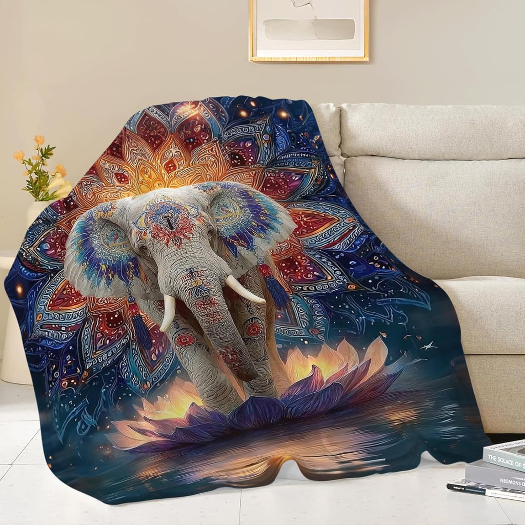 Elephant Throw Blanket Mandala Elephant Stuff Gifts for Kids Girls Boys Adults Women Men Soft Cozy Warm Plush Fluffy Fuzzy Fleece Blanket Decor 40''X50''