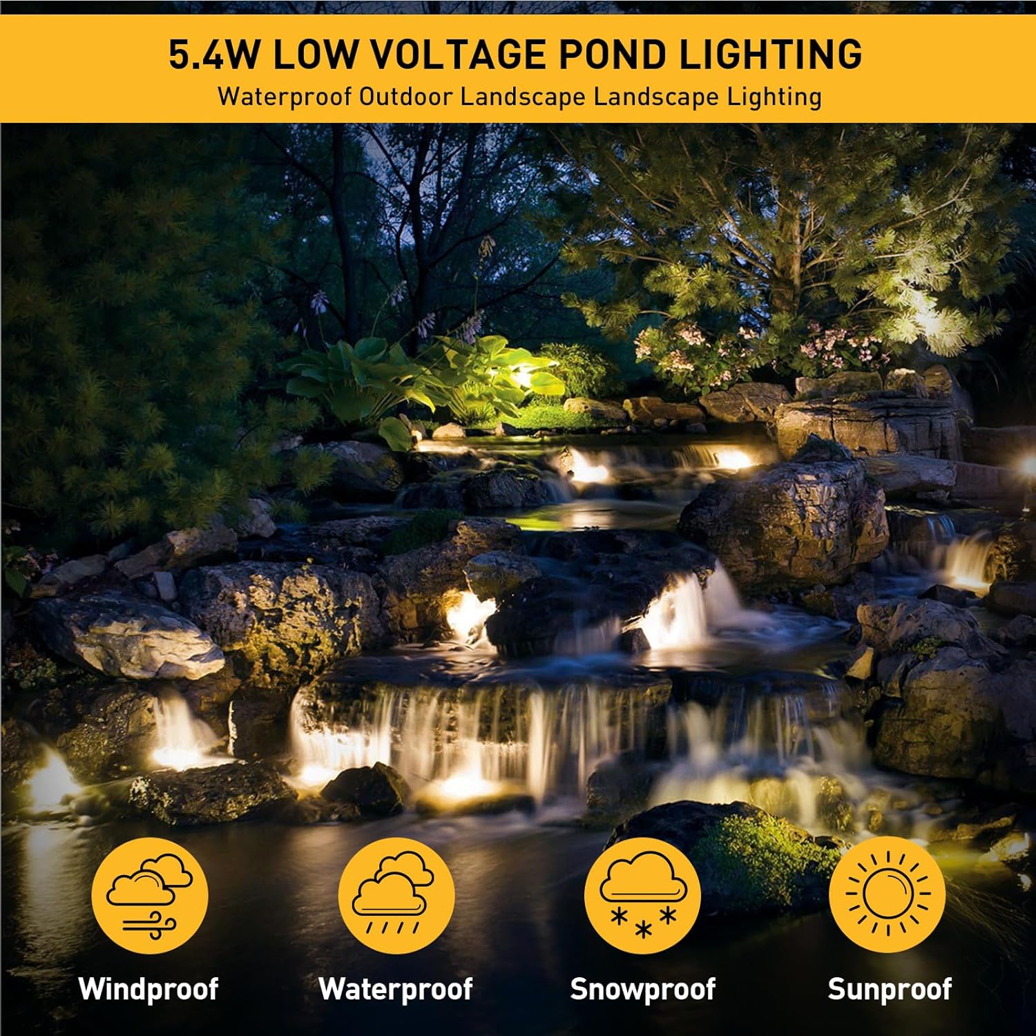 MALIBU Landscape Lighting 5.4W LED Pond Light 12V AC Low Voltage Submersible Lights Underwater 2900K Warm White Waterproof Underwater Lighting for Outdoor Ponds Fountains Waterfalls 1Pack