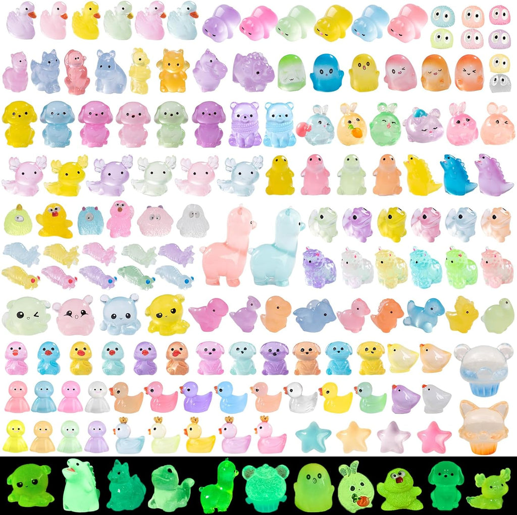 200 Pcs Luminous Mini Resin Animals Tiny Resin Animals Figures to Hide Glow in The Dark Miniature Ducks for Micro Landscape Dollhouse Potted Aquarium Fairy Garden DIY Decor