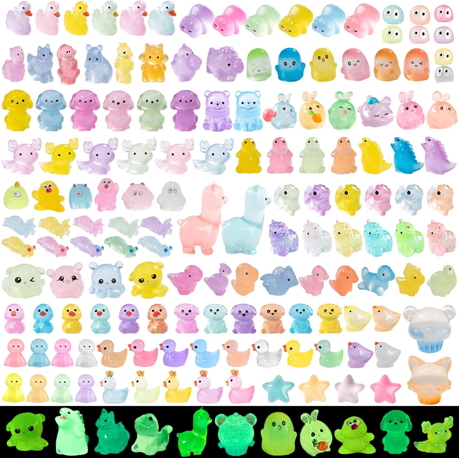 200 Pcs Luminous Mini Resin Animals Tiny Resin Animals Figures to Hide Glow in The Dark Miniature Ducks for Micro Landscape Dollhouse Potted Aquarium Fairy Garden DIY Decor