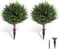 LadyRosian Artificial Cypress Topiary Tree, 25 Inch 2 Set Outdoor Faux Cypress Bush Plants,Indoor Ball Trees with Ground Spike, Fake Potted for Home Front Porch Decor Outside Garden