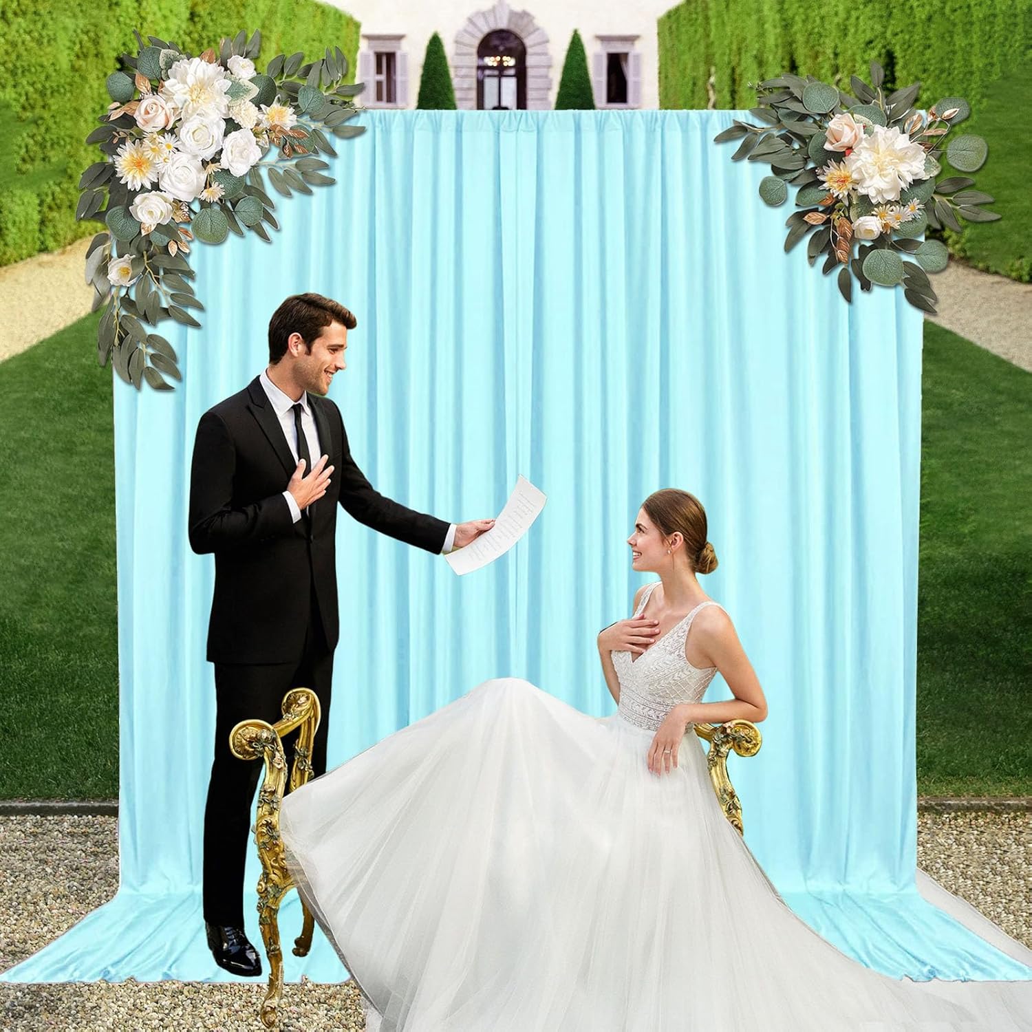 10ft x 10ft Lake Blue Backdrop Curtains for Parties, Fabric Satin Background Curtain with Rod Pockets for Weddings, Birthday, Baby Shower, Photography, Graduation Party Backdrop Drapes, 2 Panels