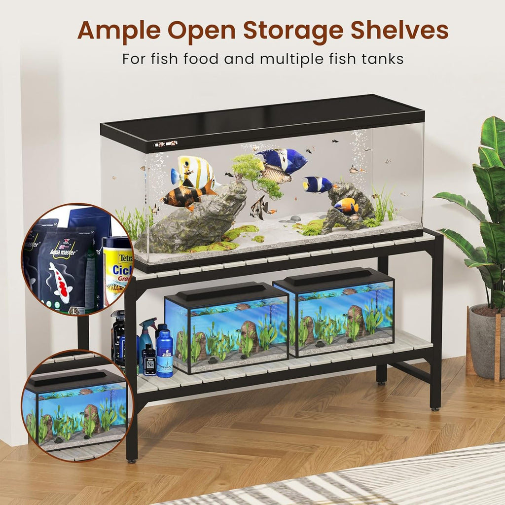 Tatub 55-90 Gallon Fish Tank Stand, Metal Aquarium Stand with 2-tier Open Shelves & Thickened Slats, Heavy Duty Metal Large Aquarium Stand for up to 6 Total Aquariums, 1000 LBS Capacity Per Shelf