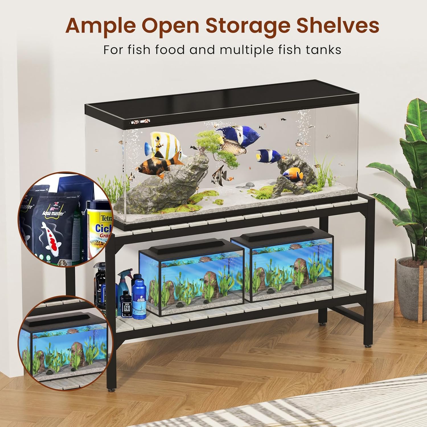 Tatub 55-90 Gallon Fish Tank Stand, Metal Aquarium Stand with 2-tier Open Shelves & Thickened Slats, Heavy Duty Metal Large Aquarium Stand for up to 6 Total Aquariums, 1000 LBS Capacity Per Shelf