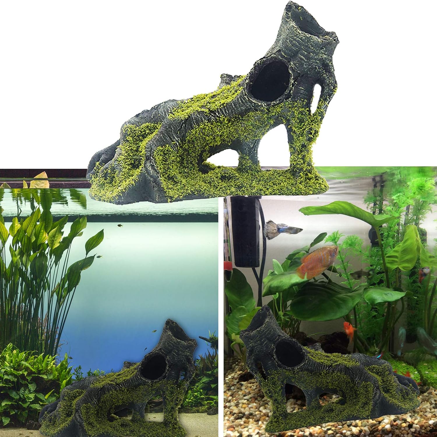 Aquarium Artificial Tree Hole Resin Aquarium Ornament, Resin Tree Stump Branch for Reptile Habitat Decoration, Tree Trunk Fish Tank Decoration Aquarium Hideaway Rock Cave House Hide Hut