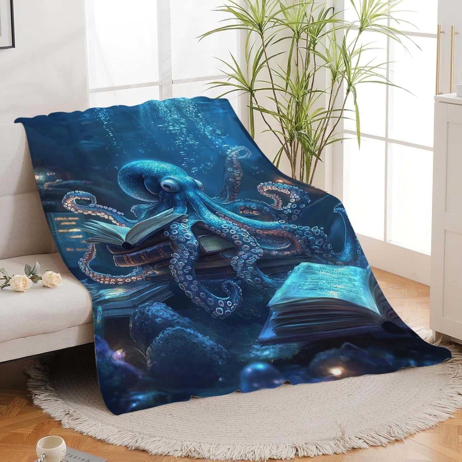 Octopus Throw Blanket Ocean Octopus Stuff Gifts for Kids Girls Boys Adults Women Man Soft Cozy Warm Plush Fluffy Fuzzy Fleece Blanket Decor 40''X50''