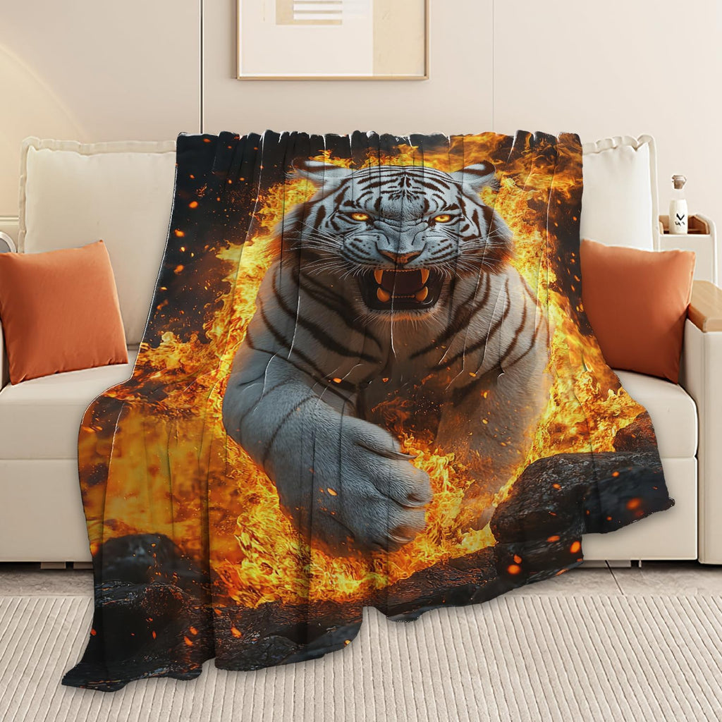 White Tiger Throw Blanket White Tiger Animal Blanket Gifts for Kids Girls Boys Soft Cozy Warm Plush Fluffy Fuzzy Fleece Blanket Birthday Festival Decor 40''X50''