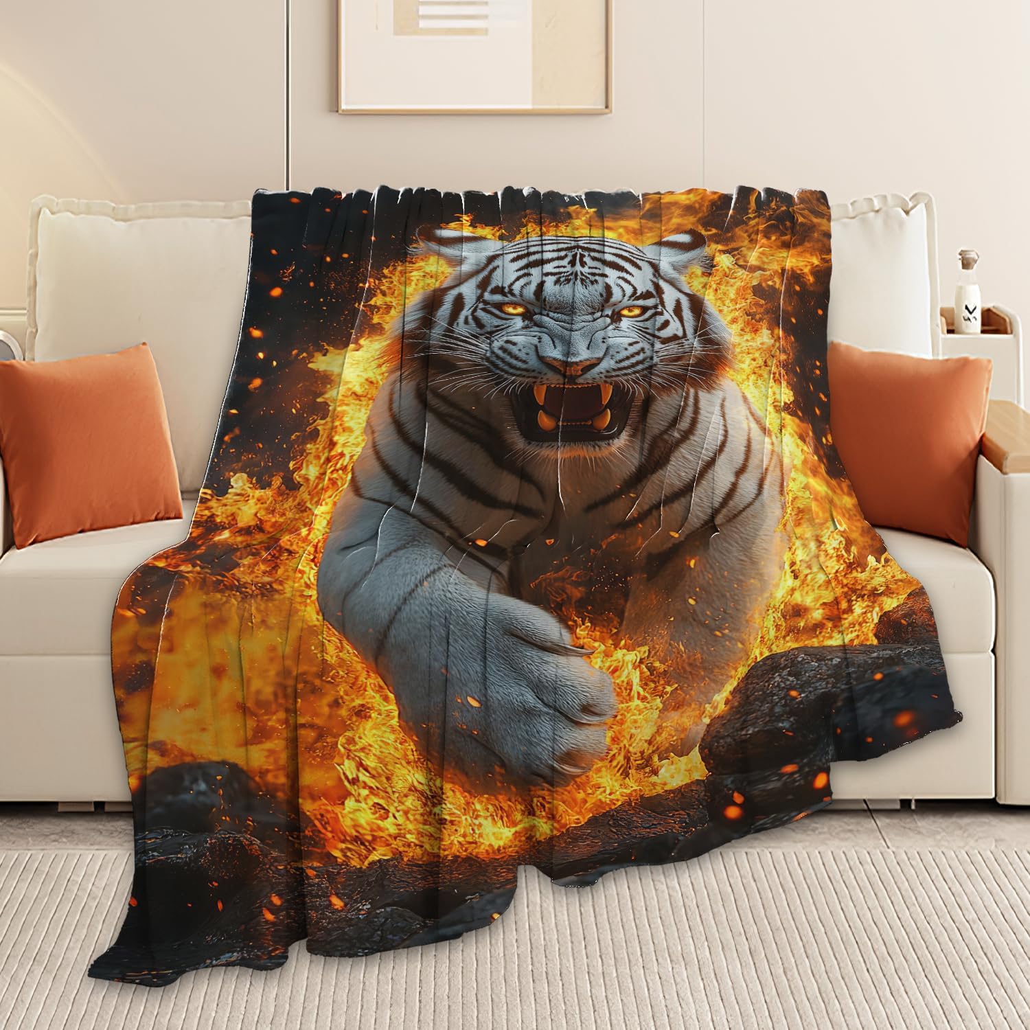 White Tiger Throw Blanket White Tiger Animal Blanket Gifts for Kids Girls Boys Soft Cozy Warm Plush Fluffy Fuzzy Fleece Blanket Birthday Festival Decor 40''X50''