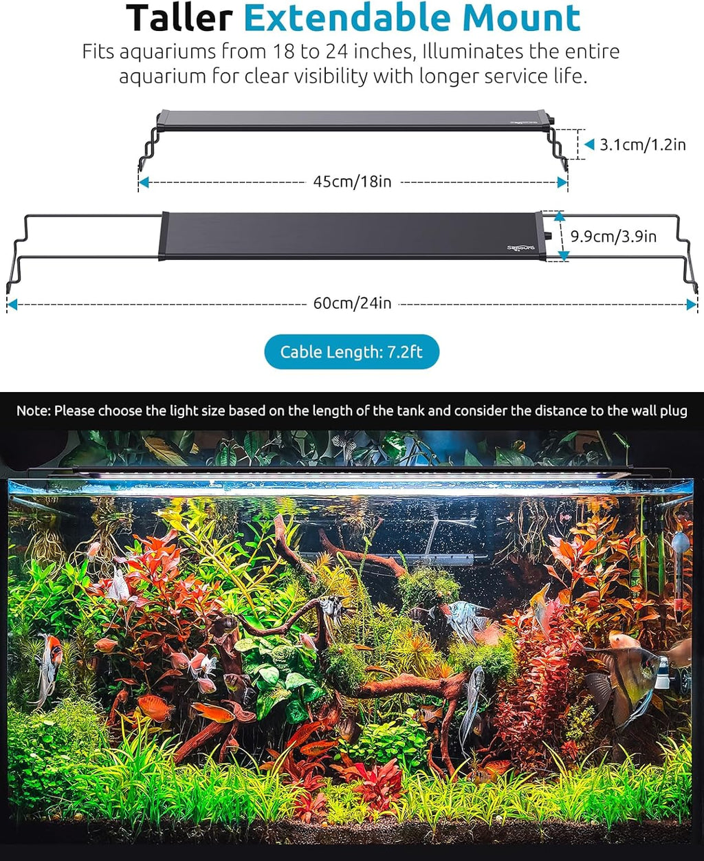 Aquarium Plant Light, 24/7 Programmable, Power-Off Memory, 7-Row LED 18-24in SEAOURA Full Spectrum Fish Tank Lights, 8 Colors, 20 Brightness Dimmable, Day & Night Cycle, Adjustable Bracket