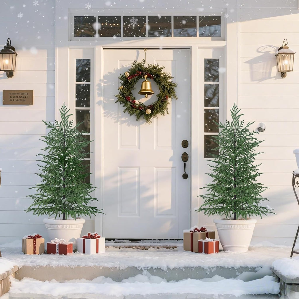 4FT Artificial Norfolk Pine Tree, Realistic UV Rated Shrubs Fake Potted Plants, Faux Bushes for Christmas Decorations Outdoor Indoor Home Front Porch Decor