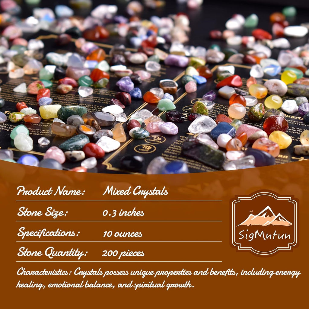 Polished Mixed Crystal Chips 200 Pcs - 0.3" Tumbled Stone Chips Crushed Sea Glass Stones Healing Reiki Crystal Making Home Decoration