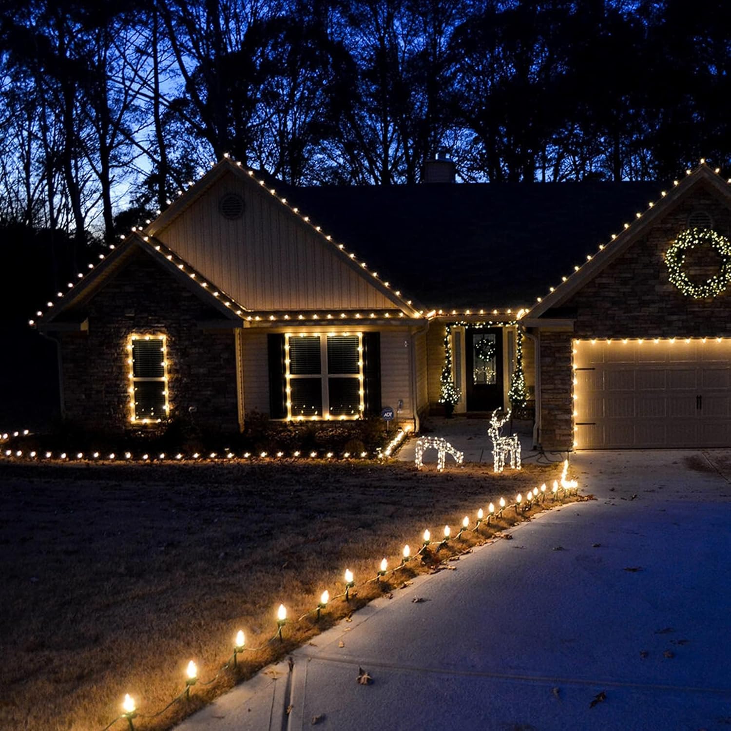 Dazzle Bright C9 Christmas String Lights, 3 Pack Total 300 LED 198 FT Waterproof Connectable Green Wire Fairy Lights, Christmas Light for Indoor Outdoor Home Yard Xmas Tree House Decor (Warm White)