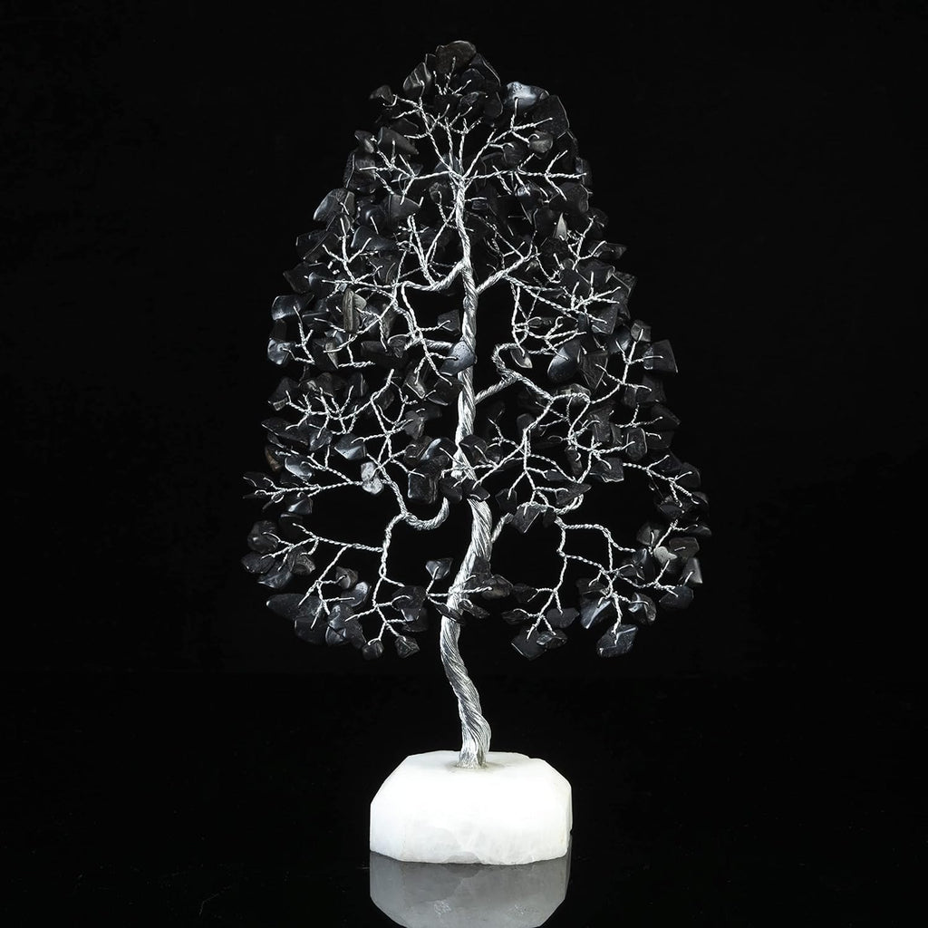 Black Tourmaline Gemstone Tree of Life Quartz Base Chakra Tree for Positive Energy, Handmade Crystal Tree Feng Shui Decor Money Tree Bonsai Good Luck Black Healing Crystals Spiritual Fathers Day Gift