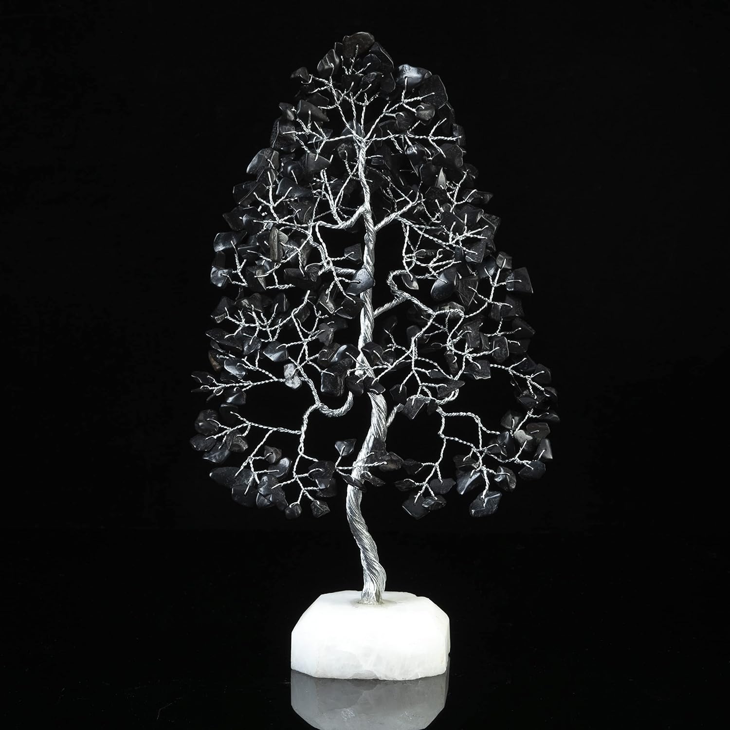 Black Tourmaline Gemstone Tree of Life Quartz Base Chakra Tree for Positive Energy, Handmade Crystal Tree Feng Shui Decor Money Tree Bonsai Good Luck Black Healing Crystals Spiritual Fathers Day Gift