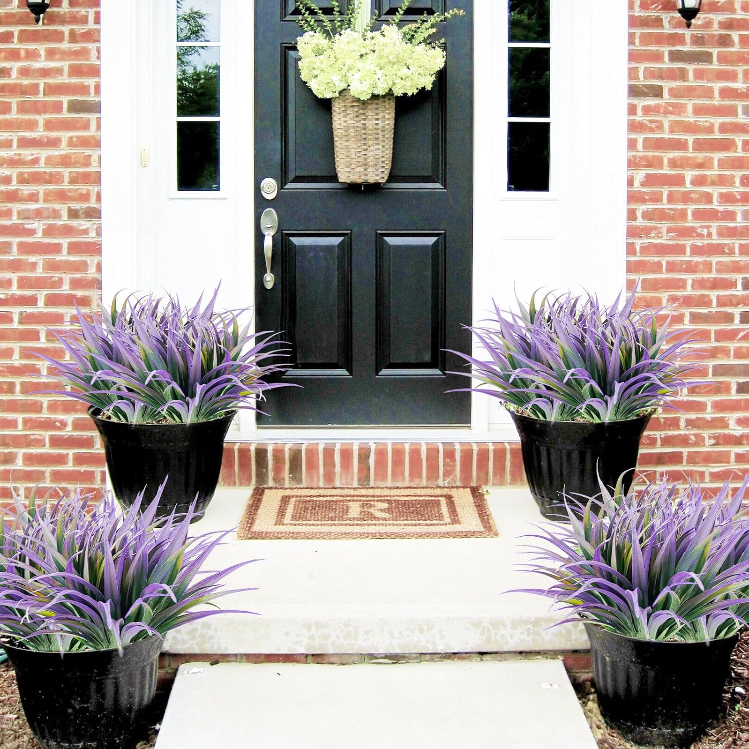 8Pcs Artificial Grass Plant Fake Outdoor Plastic Plants UV Resistant Faux Grasses Greenery Shrubs for Window Box Garden Patio Porch Home Decor Light Purple
