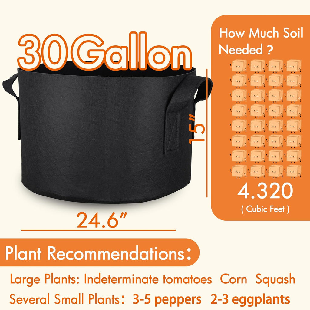 Gardzen 30 Gallon Grow Bags with Waterproof Liner, 500G Thick Nonwoven Fabric Pots, Cuts Watering by 50% in Hot Dry Climates, for Patio Balcony Use (6-Pack)