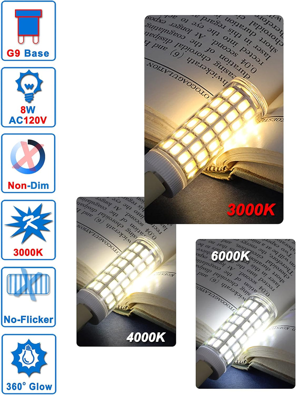 G9 Led Bulbs 75W 80W 100W T4 Clear Halogen Equivalent,1000 lm,3000K Soft Warm White,AC120V G9 8W Bi-pin LED Corn Light Bulb for Chandelier Pendant Wall Ceiling Floor Ligting,Non-flicker,5Pack