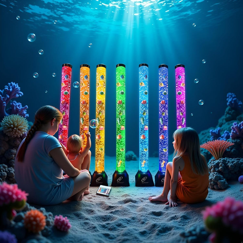Lightahead Extra Large 4FT LED Bubble Fake Fish Tube – Sensory Aquarium Lamp with 10 Floating Fish & 20 Color Effects – Calming Light for Everyone Including Autism, ADHD, Stress & Anxiety Relief.
