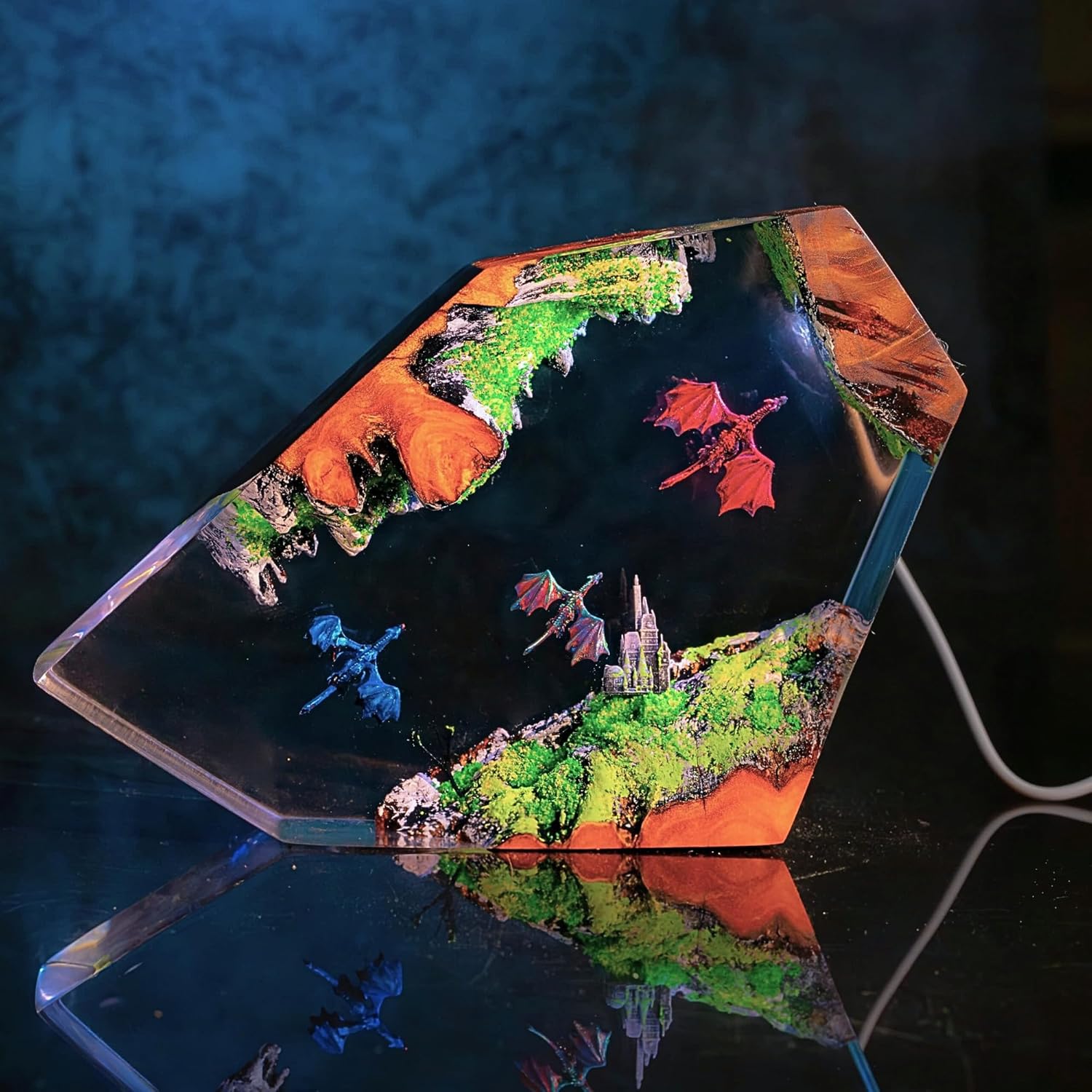 Dragon Resin Lamp – Resin Art Night Light with 16 Color LED, USB Powered Dragon Desk Lamp with Wooden Base & Remote,Handmade Gift for Christmas, New Year