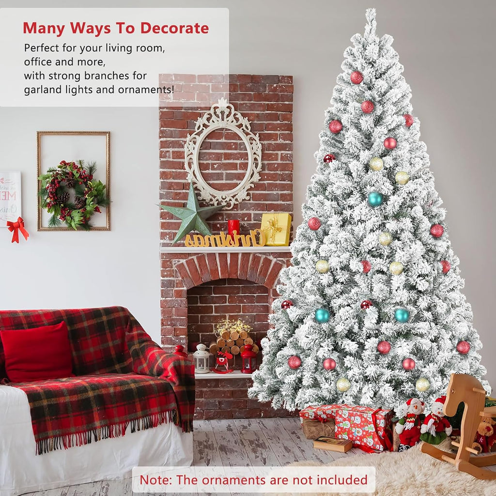 5FT Flocked Artificial Christmas Tree, Full Unlit White Christmas Tree with Premium PVC Branches, Realistic Snowy Look, Sturdy Metal Stand, Indoor Fake Snow Xmas Tree for Home Office Shops