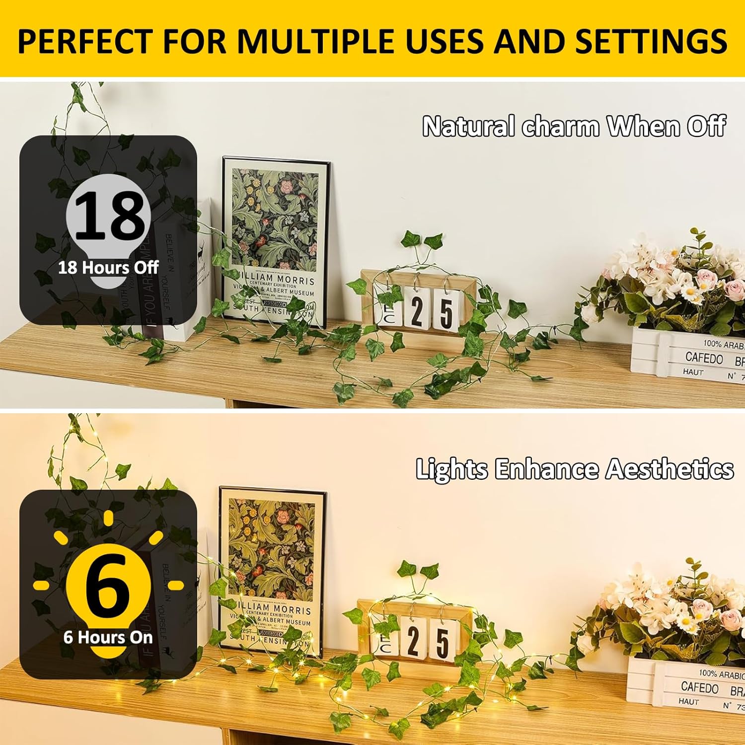 Vine with Fairy Lights Battery Operated, 33Ft 100 LED Ivy String Lights with Remote, Leaf Lights for Bedroom Room Wall Garden Party Wedding Decor (Warm White)