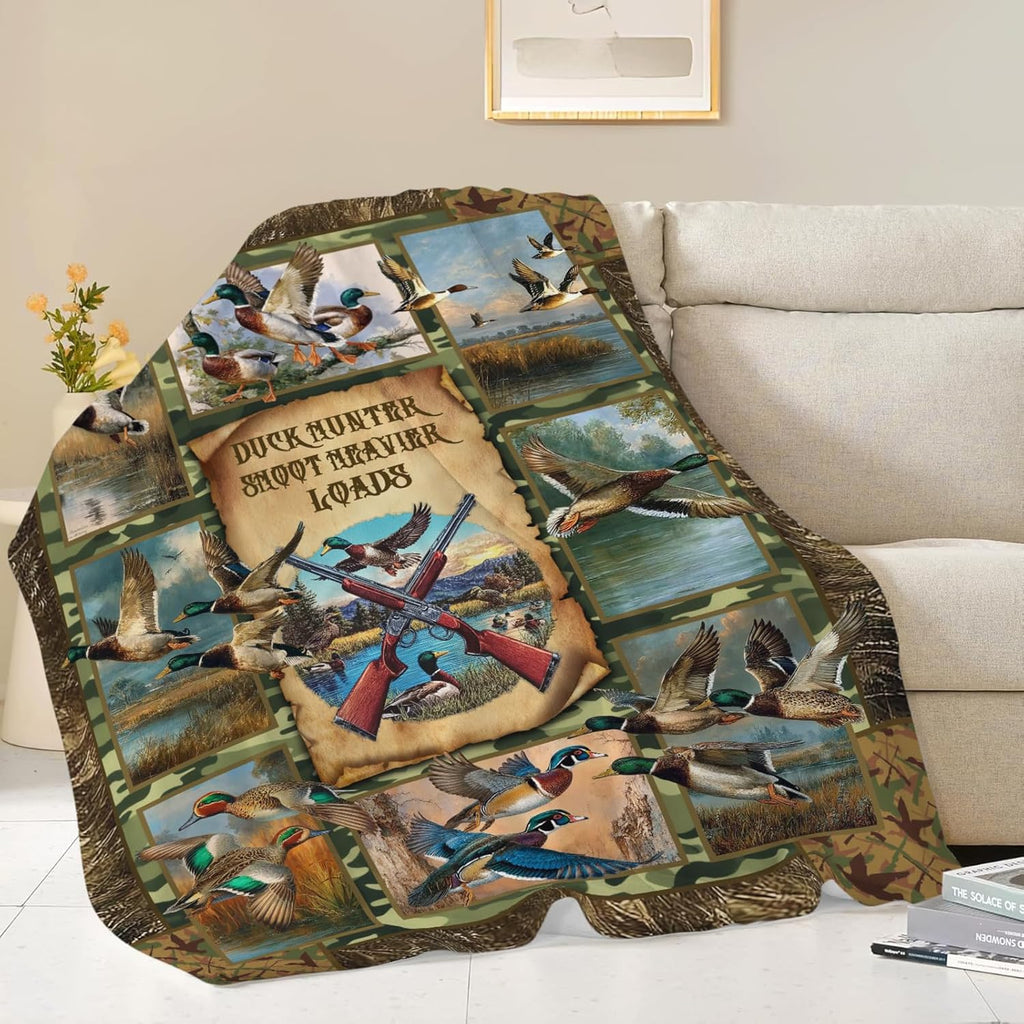 Duck Throw Blanket Hunting Mallard Duck Stuff Gifts for Kids Girls Boys Adults Women Men Soft Cozy Warm Plush Fluffy Fuzzy Fleece Blanket Decor 50''X60''