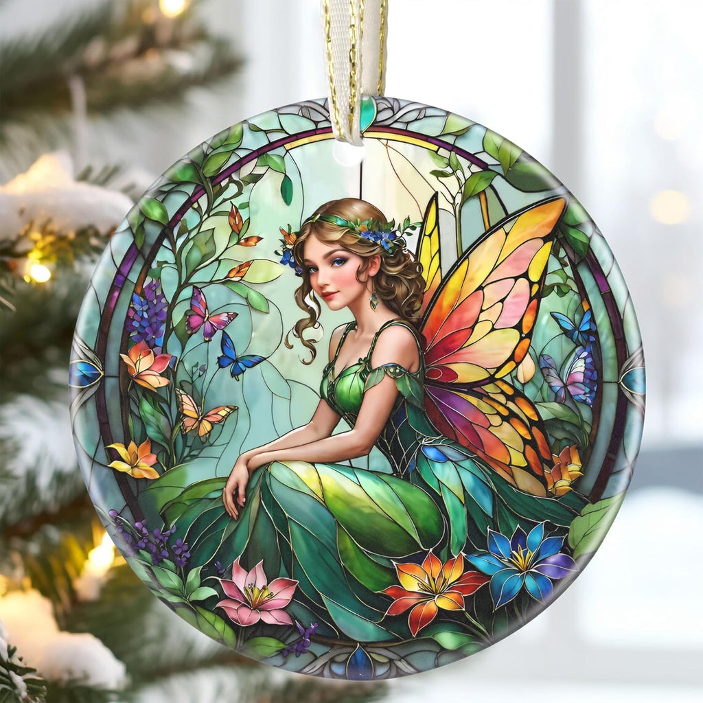 3.5 Inch Ceramic Christmas Tree Ornament, Vintage Fairy Christmas Ornaments, Heirloom Keepsake, Gift Exchange, Gift Idea, Bauble Present