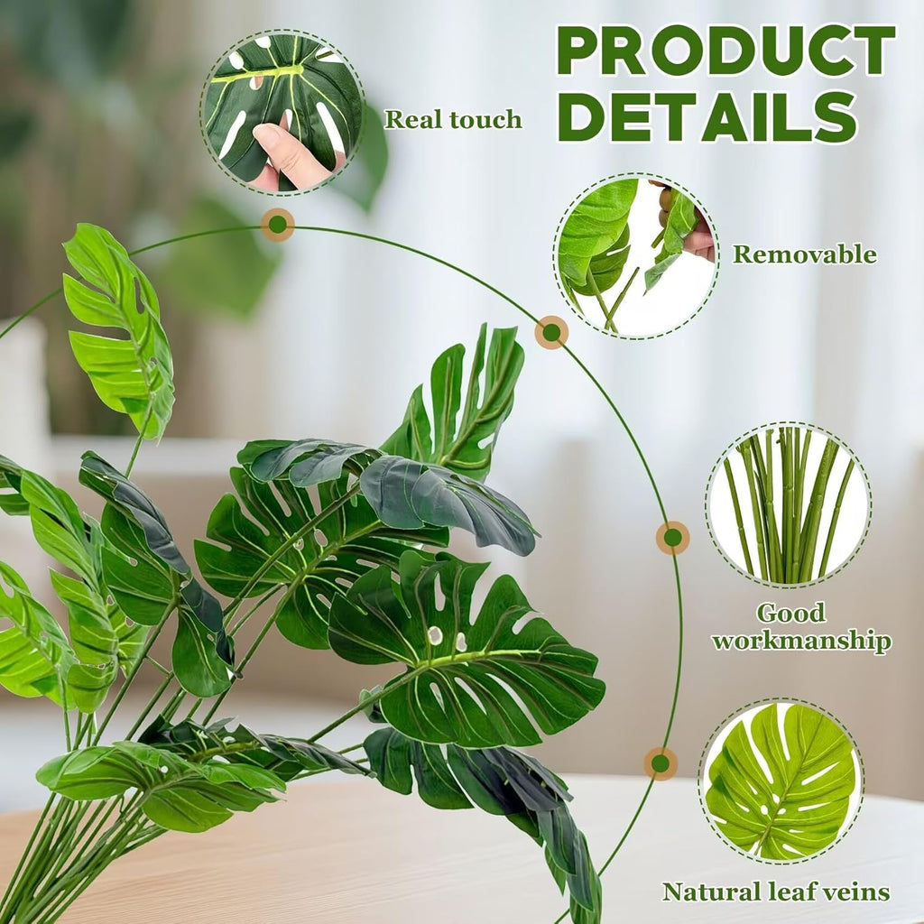 Artificial Palm Tree Leave Plants - 4PCS 28'' Tall Fake Plant Monstera Leaf Indoor Outdoor, Large Faux Floor Plant for Living Room, Bedroom Plants Decor, Bathroom Farmhouse Home House Decor