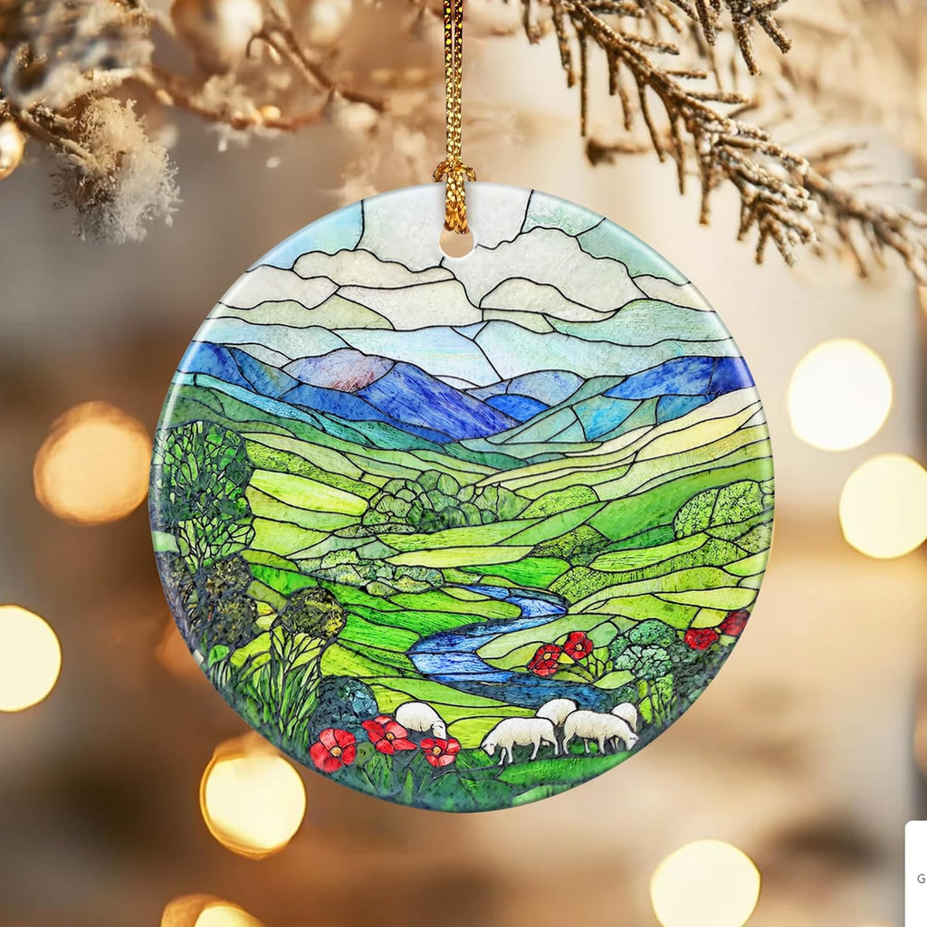Christmas Ornaments, Dodosky 2.8in Ceramic Green Irish Hills Ornament, Xmas Decor, Christmas Tree Ornaments, Xmas Decorations for Tree, Holiday Ornament, Gifts for Women, Men, Nature Lovers