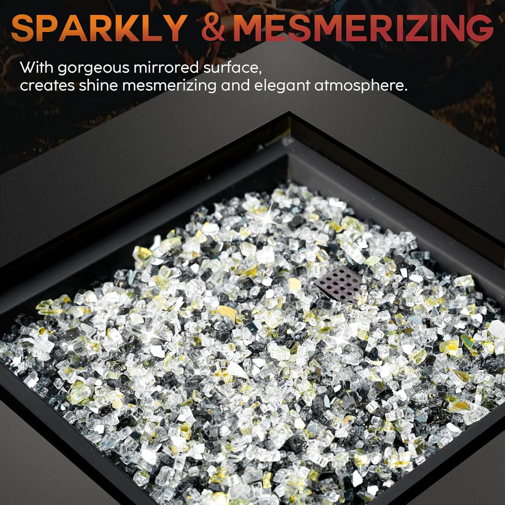 Skyflame 10-Pound Blended Fire Glass for Fire Pit Fireplace Landscaping - 1/4 Inch Reflective Tempered Fireglass Onyx Black, Platinum, Gold