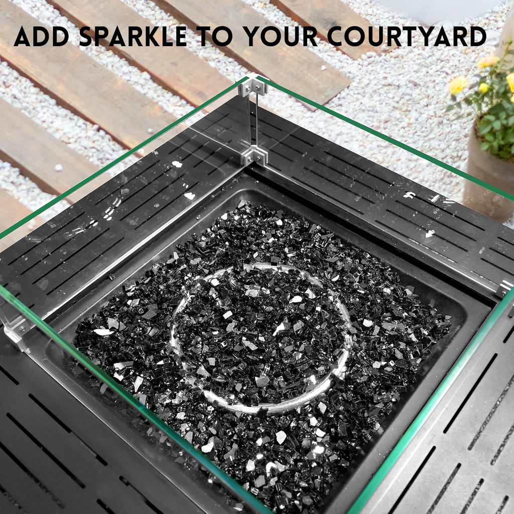 GasSaf 1/4 Inch Fire Glass Reflective Tempered Fireglass Cut Crushed FireGlass for Fire Pit, Fireplace, Replaces Existing Gas Logs & Lava Rocks (10 Pound)(Black Reflective)
