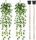 Folmywy 2 Pack Artificial Hanging Plants Vines with Pot Fake Greenery Potted Plant Realistic Ivy Vine Leaves Decoration for Wall Home Windowsill Shelf Living Room Indoor Outdoor Decor