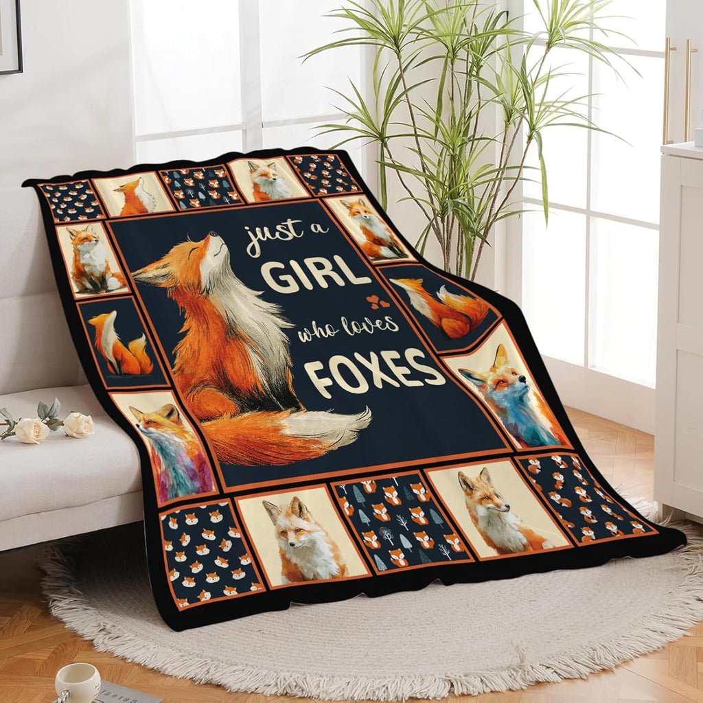 Fox Throw Blanket Orange Fox Stuff Gifts for Kids Girls Boys Adults Women Men Soft Cozy Warm Plush Fluffy Fuzzy Fleece Blanket Decor 40''X50''