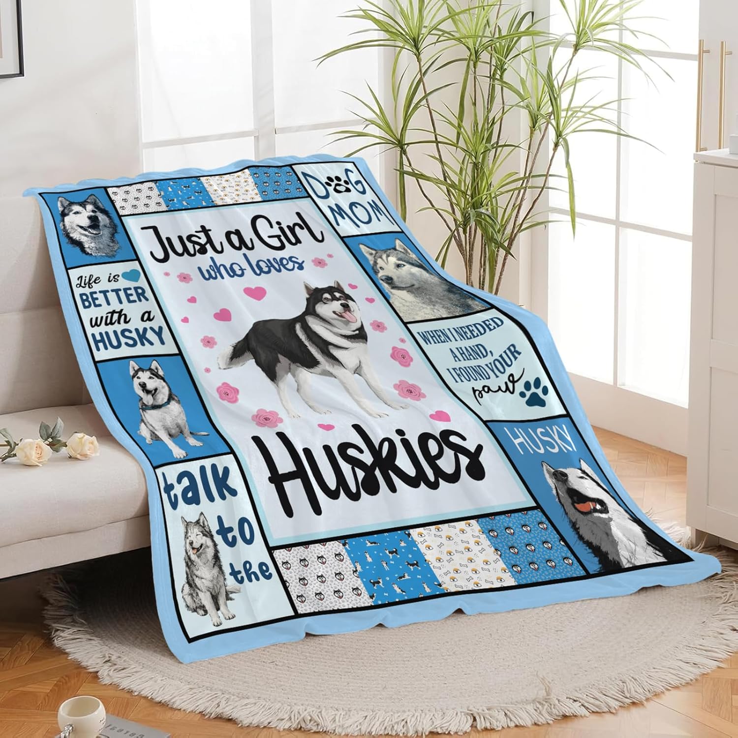 Husky Throw Blanket Husky Puppy Stuff Gifts for Dog Lover Kids Girls Boys Adults Women Men Soft Cozy Warm Plush Fluffy Fuzzy Fleece Blanket Decor 60''X80''