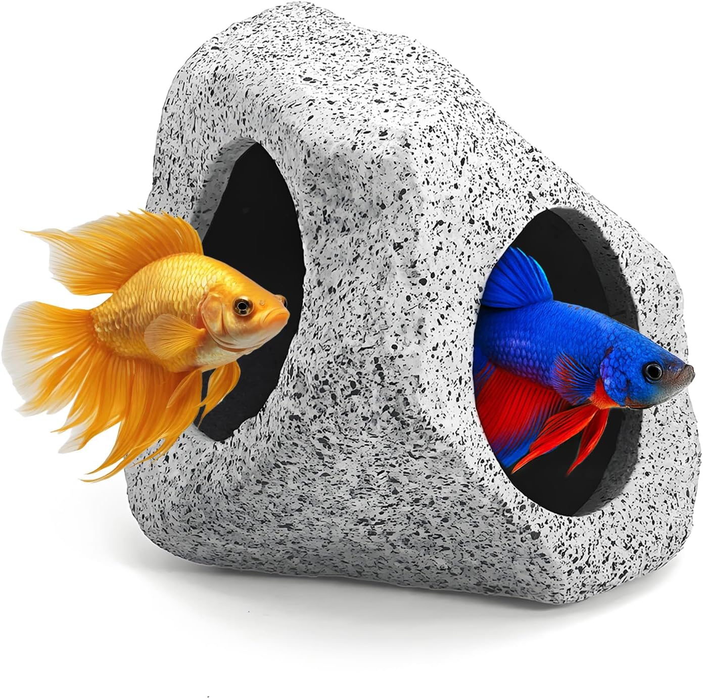 Aquarium Hideaway Rock Cave – Safe and Non-Toxic Ceramic Fish Tank Decorations, Betta Fish Cave and Aquarium Decor for Small Fish to Rest, Hide, and Play, Perfect Natural Tank Ornament