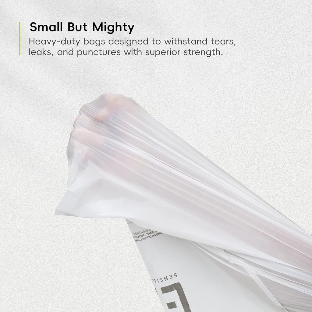 EKO 2.6 Gallon / 7-10 Liter, 80 Count Small Drawstring Trash Bags, Extra-Strong Unscented Garbage Bags, Easy-Dispense Roll for Kitchen & Household Use, Resists Tears, Leaks and Punctures, Code B White