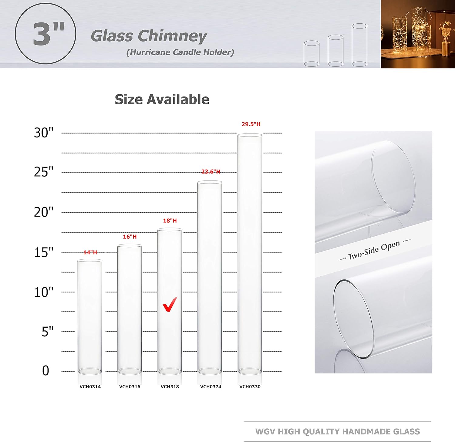 WGVI Hurricane Candle Holder Sleeve, Wide 3", Height 18", Clear Glass Cylinder Candleholder, Chimney Tube, Open Ended Candle Shade, 12 Pieces Bulk