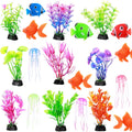 Chunyin Fish Tank Decorations, Artificial Aquatic Plants and Artificial Fishes Floating Decorations for Small Aquarium, Plastic Fake Fish, Jellyfish,Goldfish(50 Pcs)