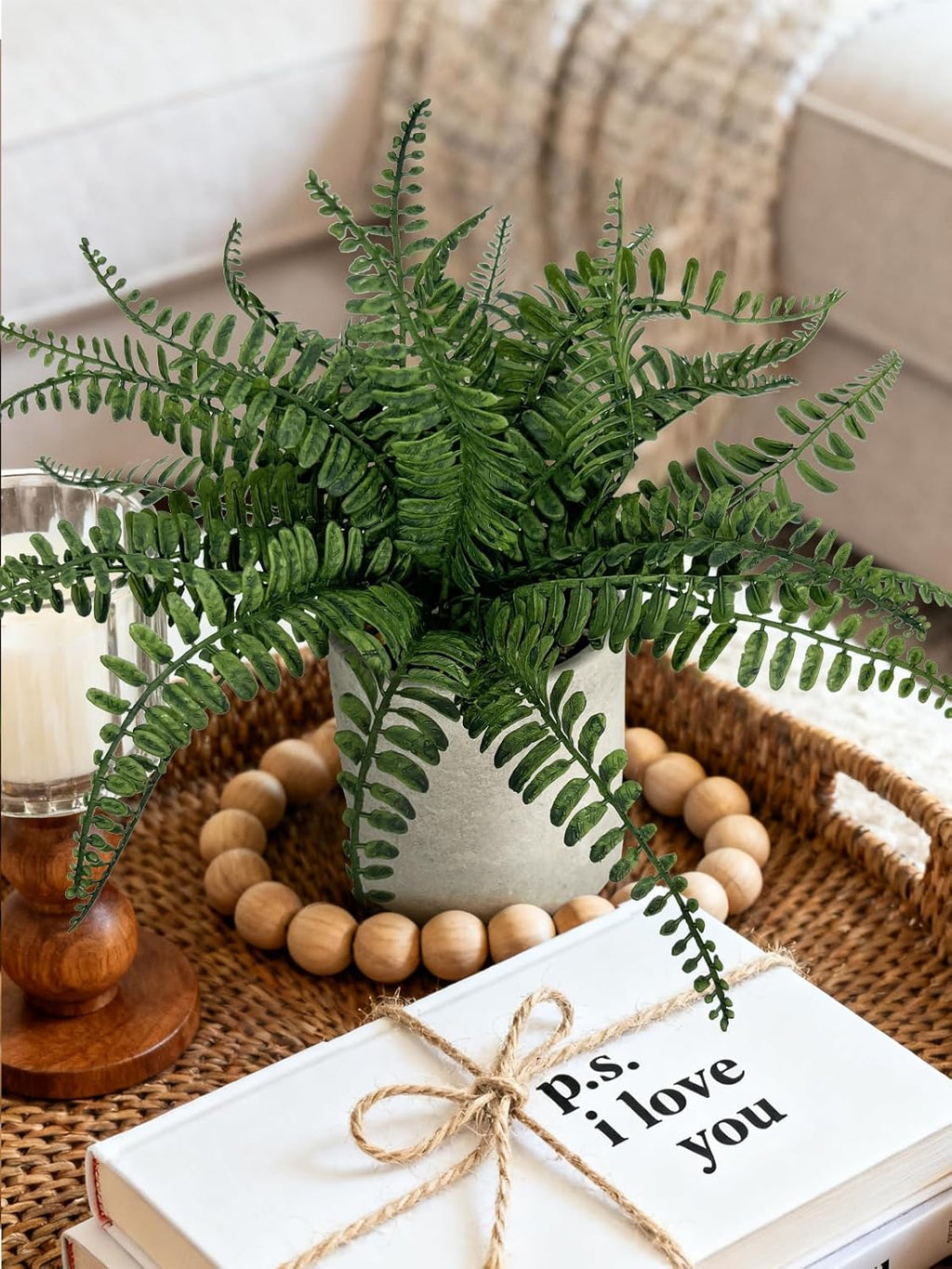 Small Fake Plant 12.5" Fern Potted Artificial Plants for Shelf Home Bathroom Office Decor(Gray Pot)