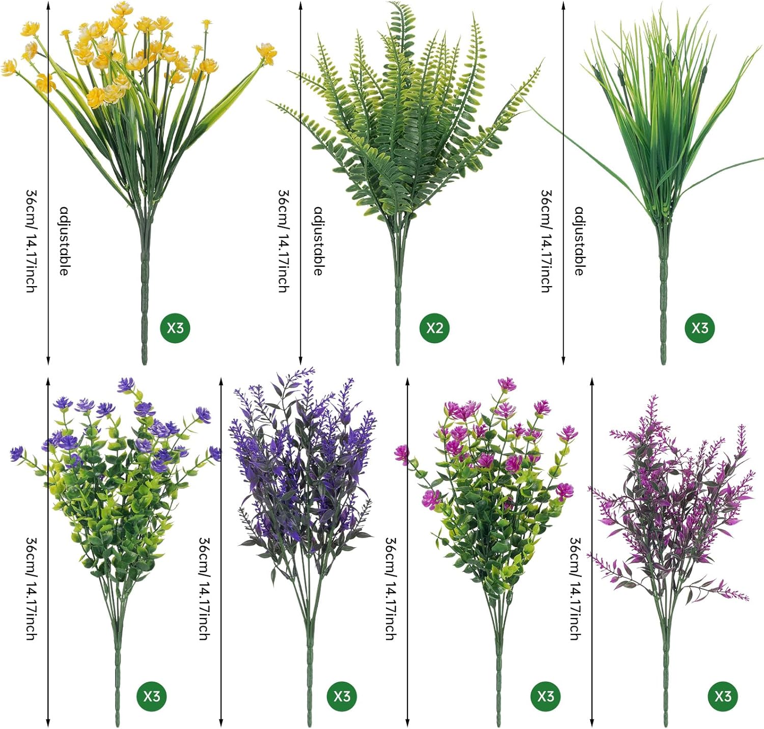 20 Bundles Artificial Flowers Outdoor No Fade UV Resistant Fake Plastic Flowers Faux Plants for Garden Patio Porch Window Box Home Wedding Farmhouse Hanging Décor