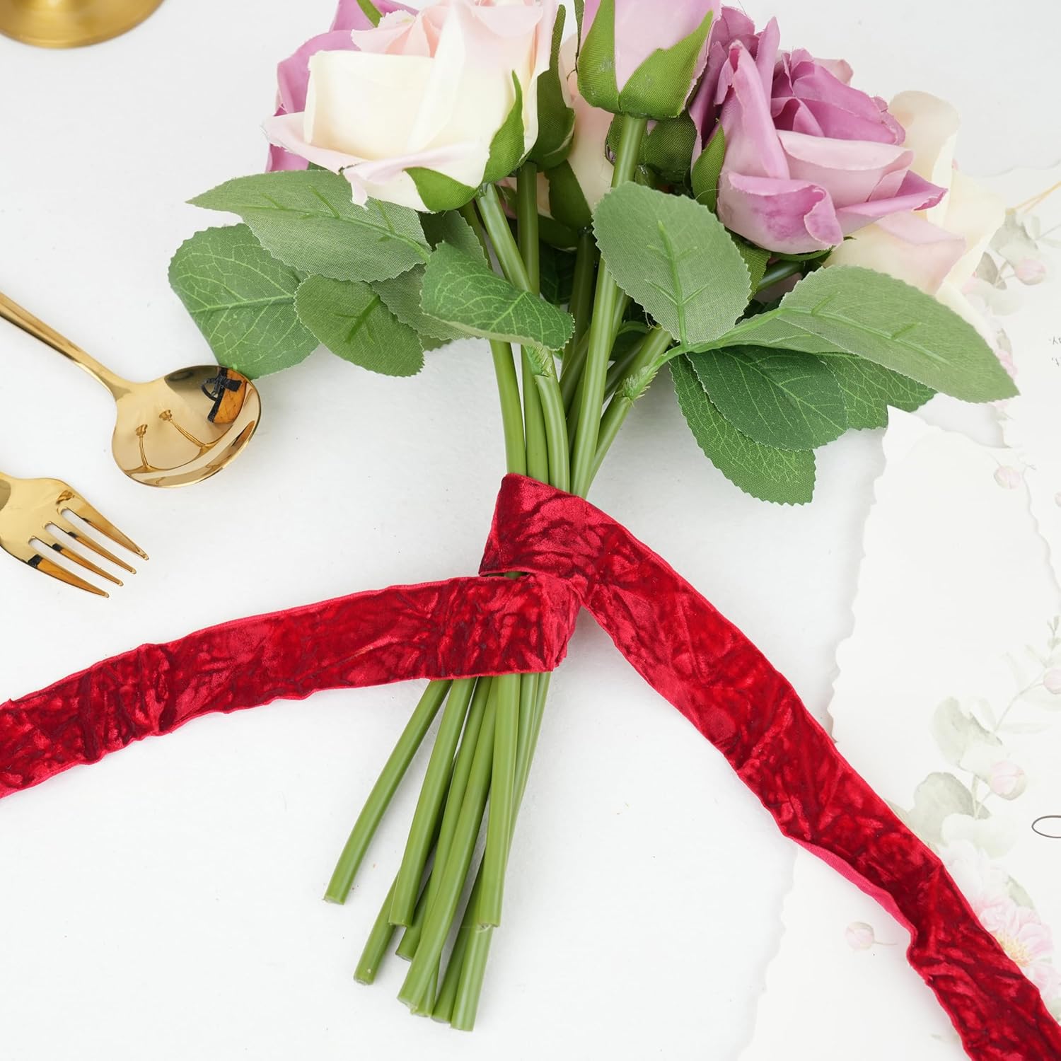 MAYREEL 1 Inch Red Crushed Velvet Ribbon Crimson Vintage for Flower Bouquets Wedding Invitations Crafts Gift Wrapping Party Favor Boxes 10 Yards