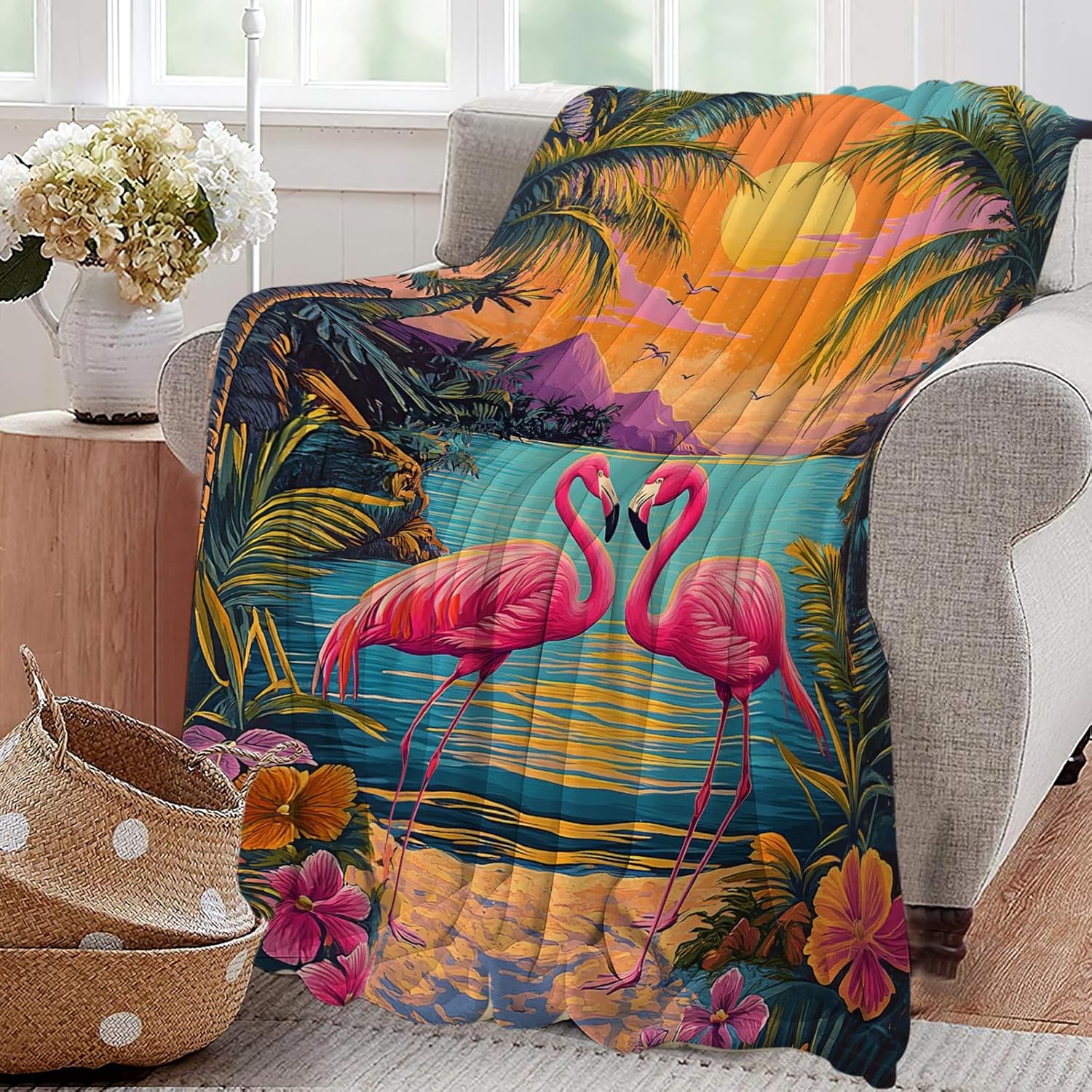 Flamingo Blanket Tropical Animal Floral Throw Blankets Gifts for Girls Boys Kids Flamingo Lover Soft Cozy Fleece Plush for Couch Sofa Bed 80"x60"