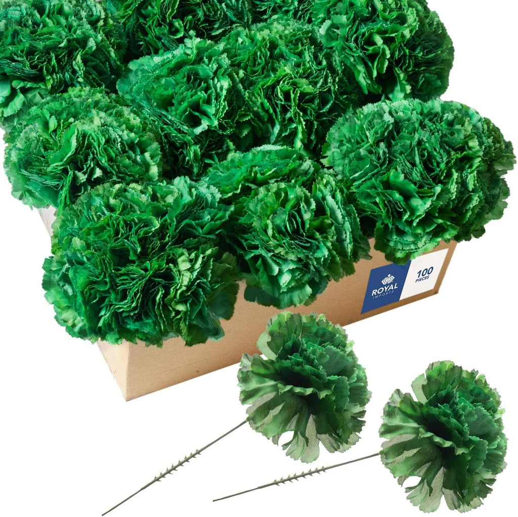 Royal Imports Artificial Carnations, Silk Faux Flowers, for Funeral Arrangements, Wedding Bouquets, Cemetery Wreaths, DIY Crafts - 100 Single 5" Stems - Green