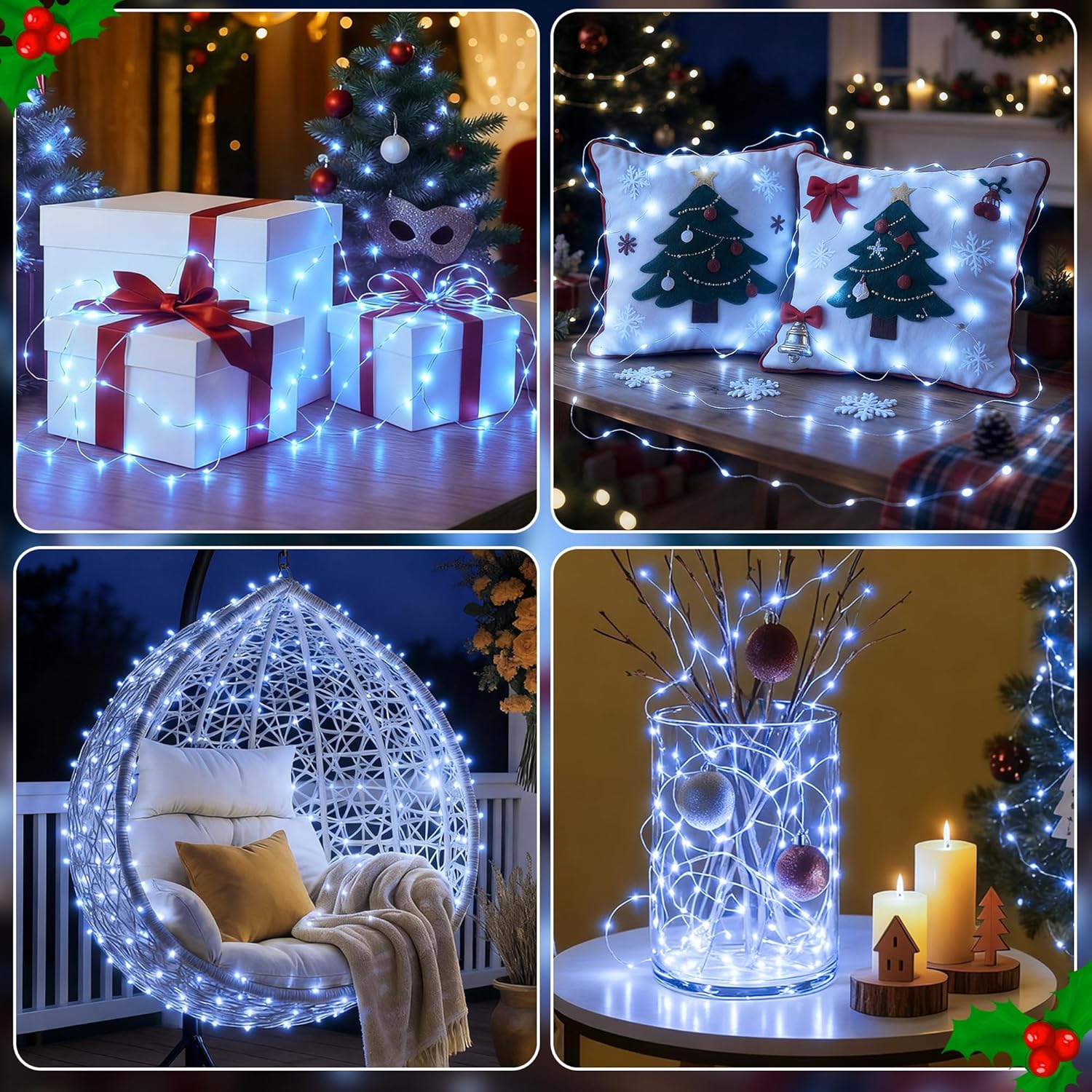 16FT 50 LED Fairy Lights Battery Operated with Timer, 8 Modes USB Mini Twinkle Light, Small String Lights for Christmas Tree Wreath Vase Bedroom DIY Wedding Party Decorations-Cold White