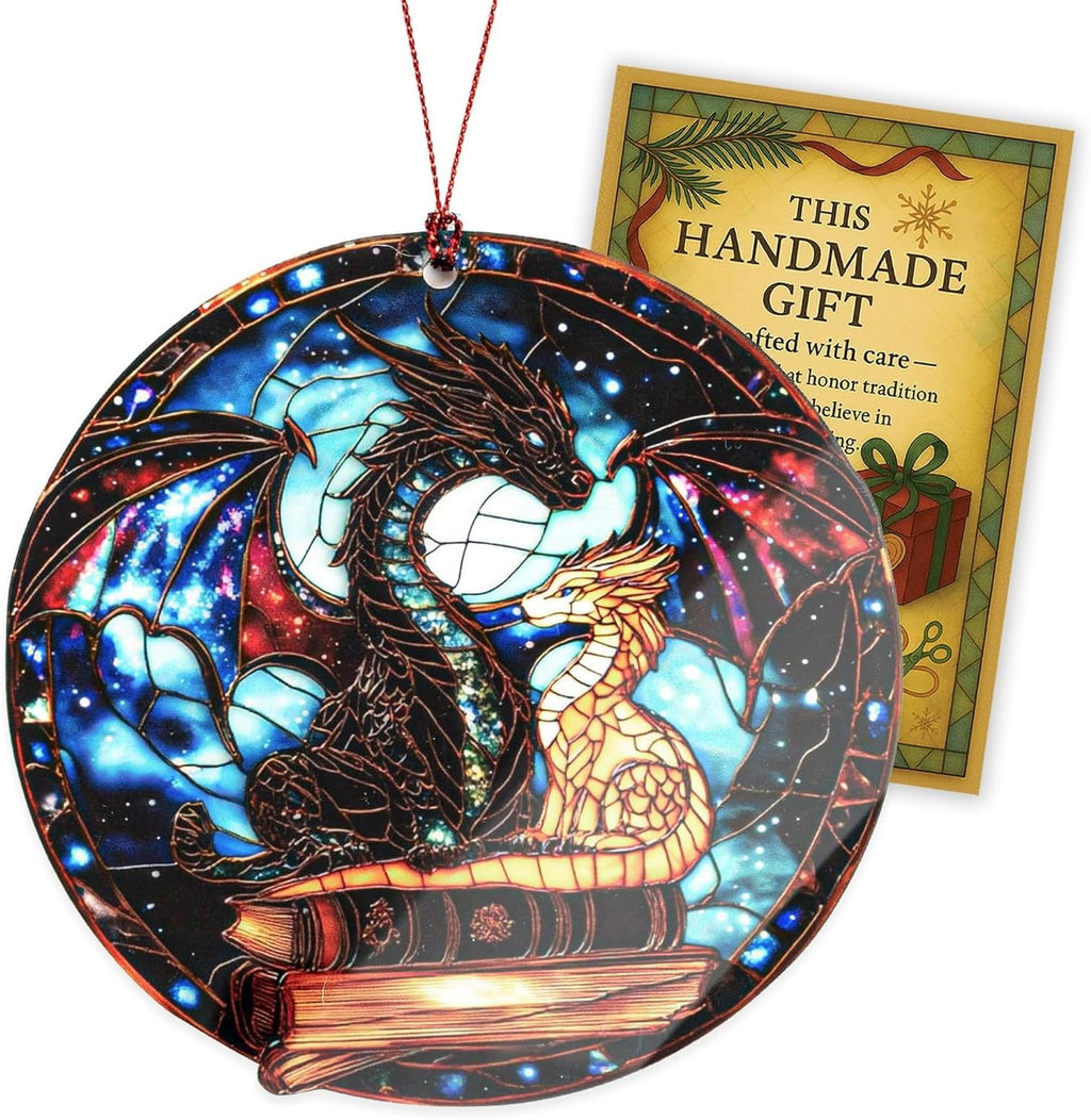 Book Dragon Christmas Ornaments 2025, Fantasy Book Lover Gifts, Gift for Book Lovers, Unique Dragon Gifts for Men & Women, Secret Santa Present, White Elephant Ornaments for Tree Lovers
